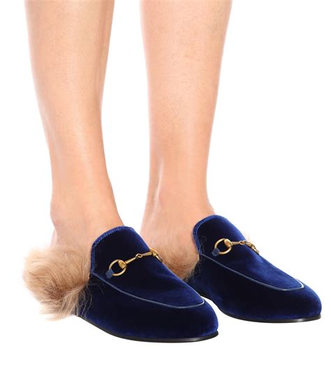 Gucci velvet slippers with fur